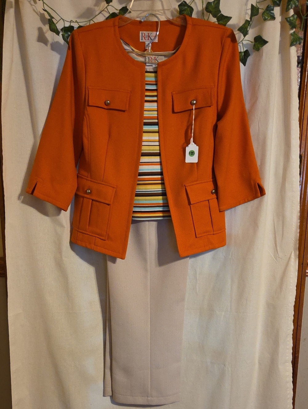 R&K 3-Piece Bright Orange Pocket Blazer Jacket Set